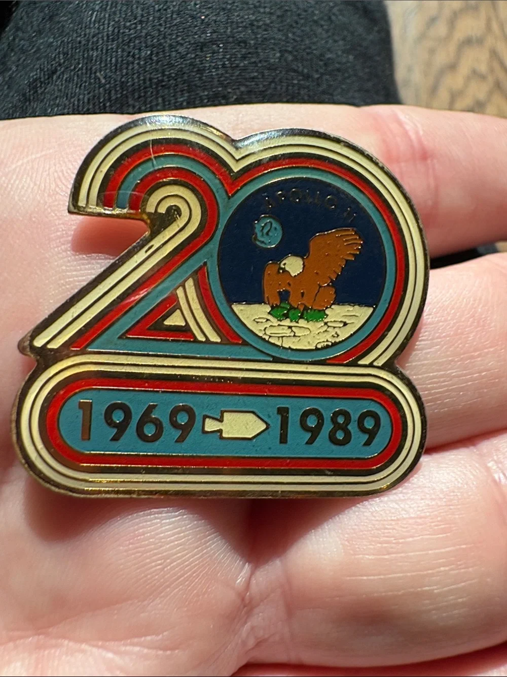 Apollo 11 20th Anniversary Enamel Pin - Blue, Red, Gold